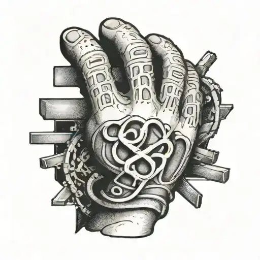 Design a tattoo of a driver's hand gripping the 800 BLOCK symbol with jail bars in the background tattoo design idea