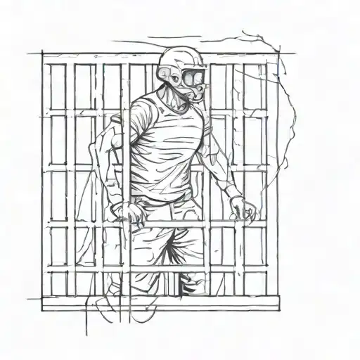 Create a tattoo of a driver breaking through jail bars with the 800 BLOCK symbol as a prominent feature tattoo design idea