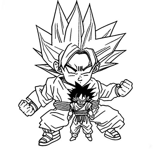 kid goku standing in front of goku turning super saiyan for the first time  tattoo design idea