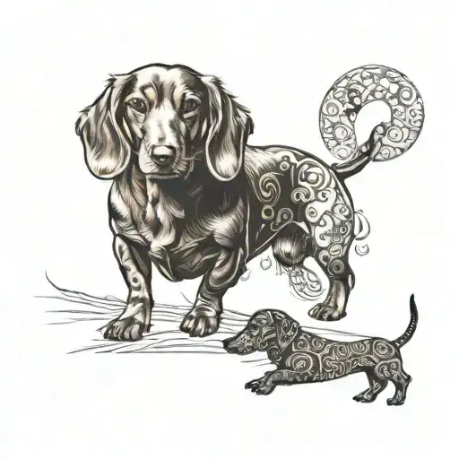 a deadly ox and abstract chocolate coloured Daschund    tattoo design idea