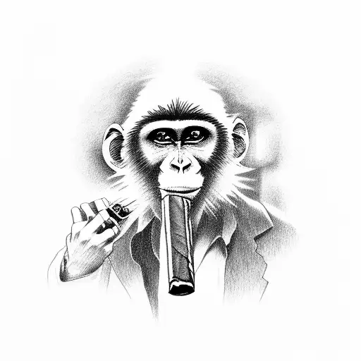 monkey smoking a cigar tattoo design idea