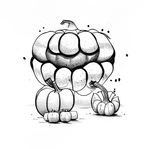 A muscular farmer lifting a pumpkin with a cracked surface tattoo design idea