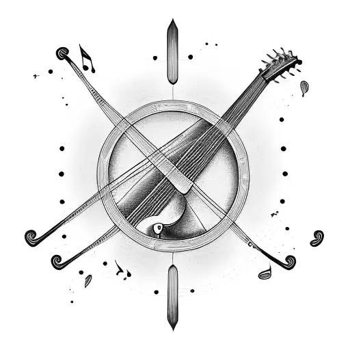Guitar strings forming a musical staff with notes that spell out a meaningful phrase tattoo design idea