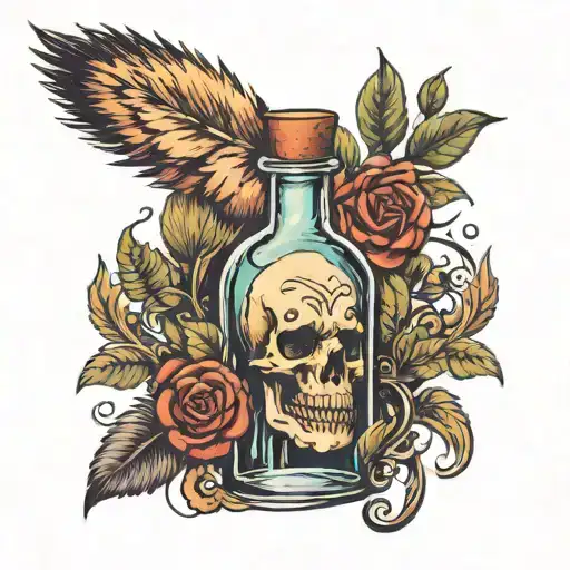 fur coat and potion bottle tattoo design idea