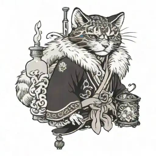 fur coat and potion bottle tattoo design idea