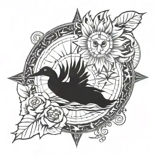  compass, flower,duck , lion, tattoo design idea