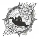  compass, flower,duck , lion, tattoo design idea
