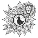  compass, flower,duck , lion, tattoo design idea
