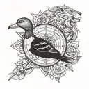  compass, flower,duck , lion, tattoo design idea