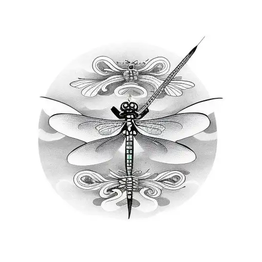 japanese dragonfly over pond tattoo design idea