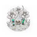 A realism style tattoo of Animal Crossing villagers gathered around a campfire in a field of flowers tattoo design idea