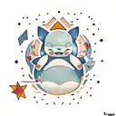A traditional style tattoo of Snorlax sitting under a peach tree with star fragments falling from the sky tattoo design idea