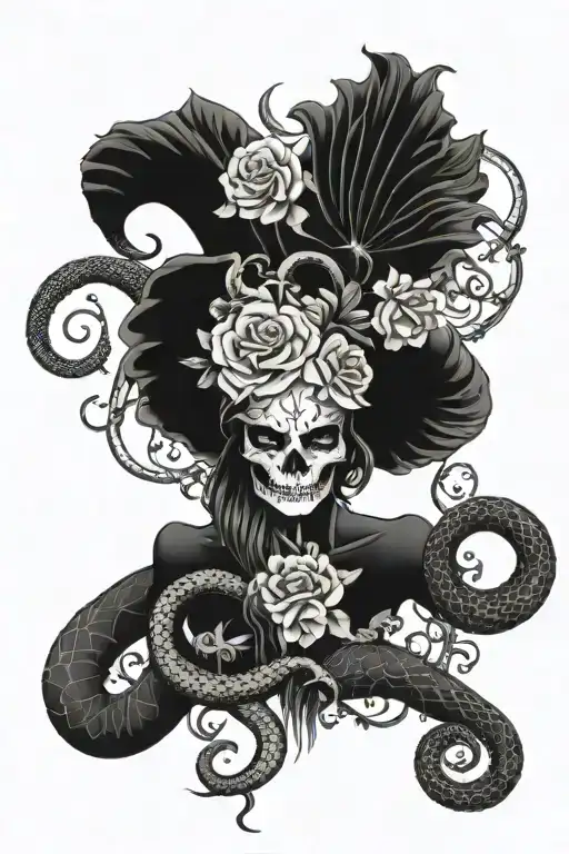 Hnak of the zodiac Gemini and snakes and flowers tattoo design idea