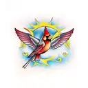 two cardinals flying tattoo design idea
