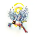 two cardinals flying tattoo design idea