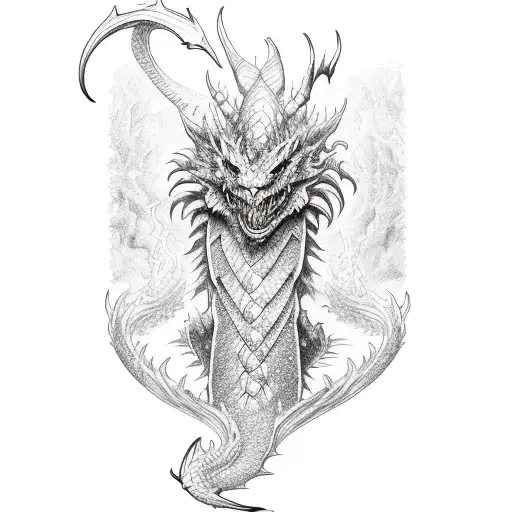 a adult coloring book of a dungeons and dragon  dragon with thick black lines black and white tattoo design idea