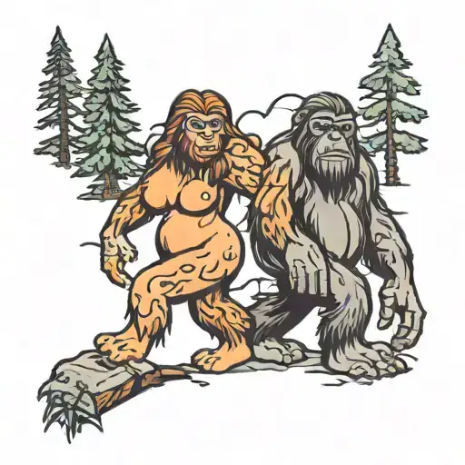 female Bigfoot couple tattoo design idea