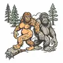 female Bigfoot couple tattoo design idea