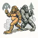 female Bigfoot couple tattoo design idea