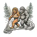 female Bigfoot couple tattoo design idea