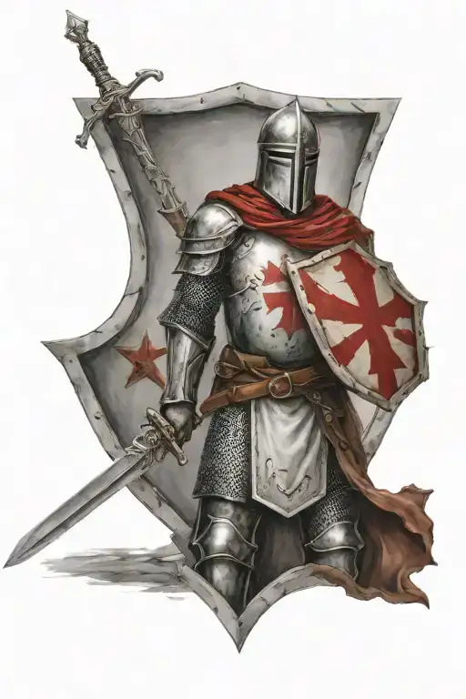 templar knight standing with shield cross tattoo design idea