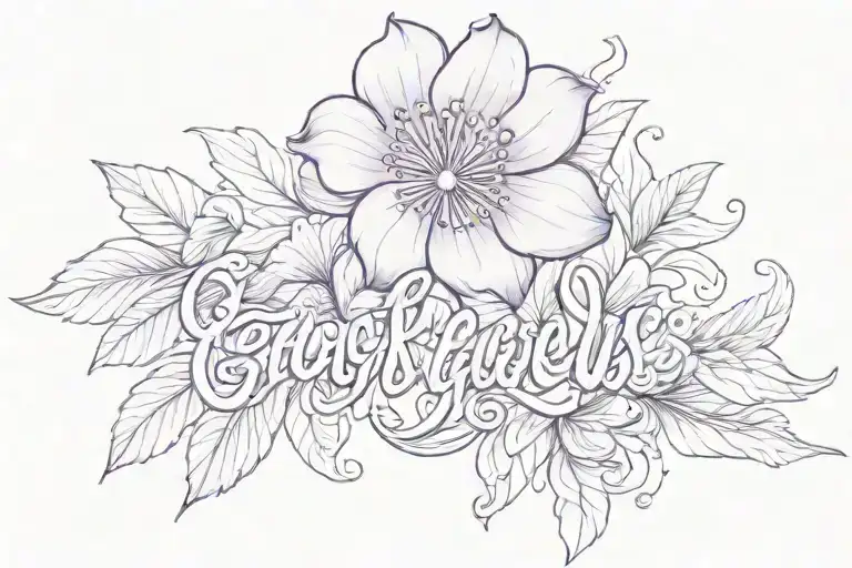 the word gorgeous with a purple flower   tattoo design idea