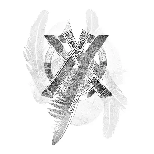 Freya's name in nordic runes surrounded by falcon feathers tattoo design idea