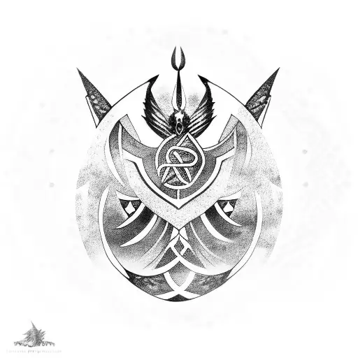 freya, runes, falcon wings tattoo design idea