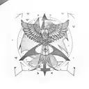 Freya's name in nordic runes surrounded by falcon feathers tattoo design idea