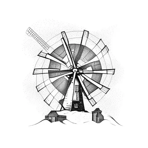 windmill with world map tattoo design idea