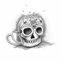 A Mexican sugar skull holding a coffee mug tattoo design idea