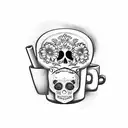 A Mexican sugar skull holding a coffee mug tattoo design idea