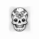 A Mexican sugar skull holding a coffee mug tattoo design idea