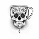 A Mexican sugar skull holding a coffee mug tattoo design idea