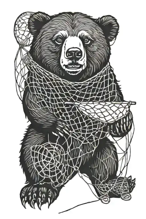 black bear with a fishing net tattoo design idea
