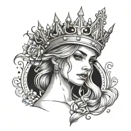 girl with crown tattoo design idea
