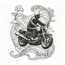 A detailed blackwork tattoo of a motorcycle cruising down a winding road, symbolizing freedom and adventure tattoo design idea