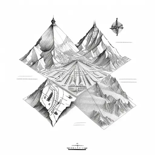 A map of Silk Road with Pyramids underneath tattoo design idea