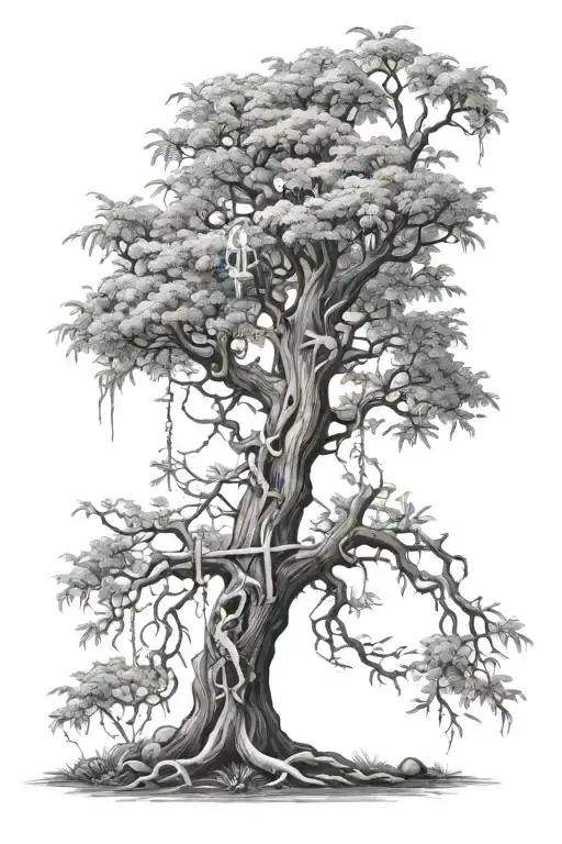 poison tree with christ crucifixion tattoo design idea