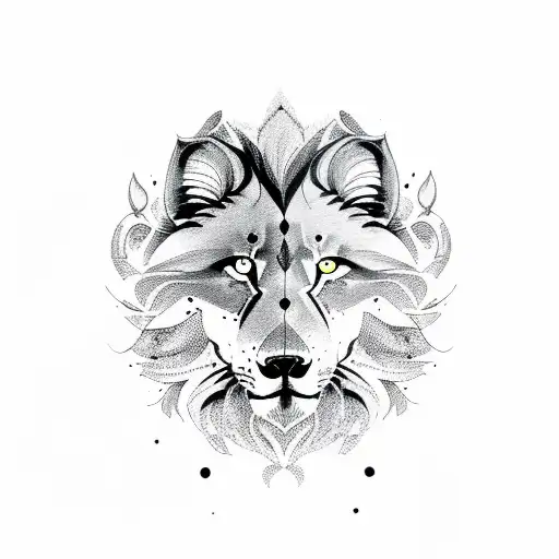 half lion half wolf tattoo design idea