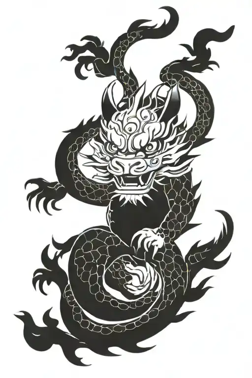 pixiu with chinese dragon wrapped tattoo design idea