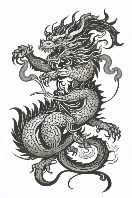 pixiu with chinese dragon wrapped round centaur bending a bow tattoo design idea