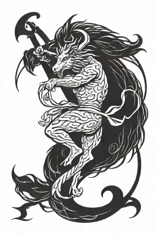 pixiu wrapped round centaur bending a bow intertwined tattoo design idea