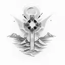 Create a tattoo design for the lateral side of the forearm (outside). From the wrist there is a battlefield cross (empty tattoo design idea