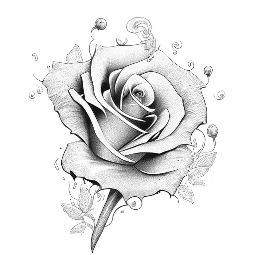 sword with roses tattoo design idea