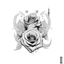 sword with roses tattoo design idea