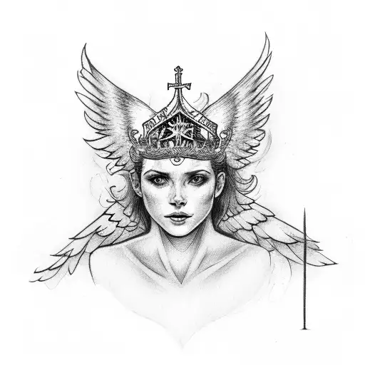 3 of clubs with an angel crown and wings tattoo design idea