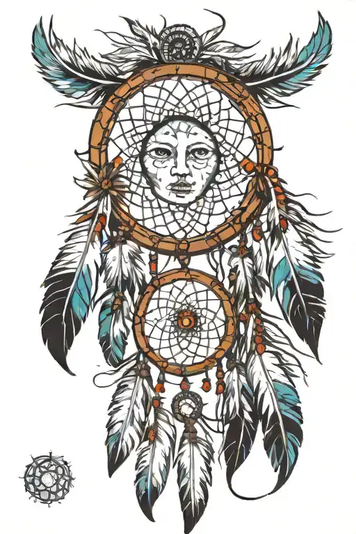 dreamcatchers, native American Cherokee Indian headdress tattoo design idea