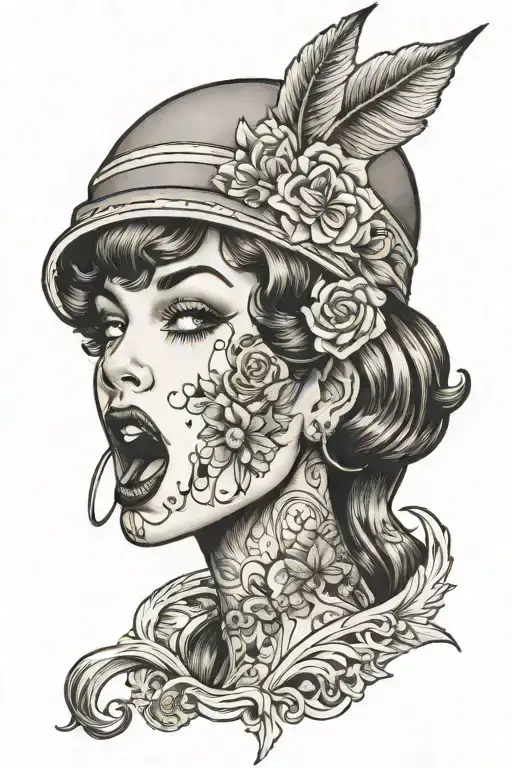 pretty girl with percocet on her tongue   tattoo design idea