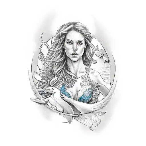 mermaid triathlon sports tattoo design idea